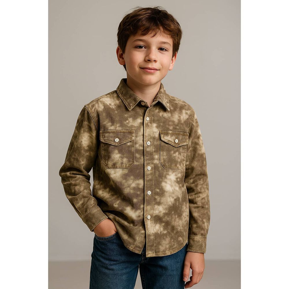 Camisa Tie-dye Infantil Caf&eacute; Jaspeada Manga Larga image number 0.0