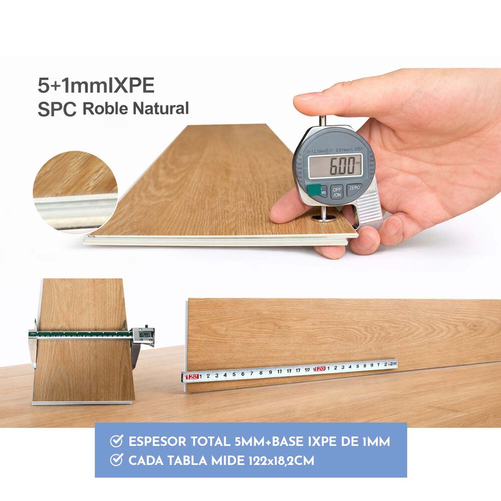Piso Spc Roble Natural Click 5+1 Mm 18,2 X 122cm 2,2 M image number 4.0
