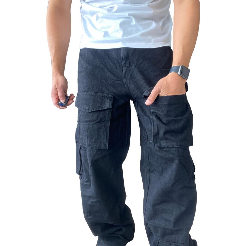 Jeans Diábolo Negro Cargo Ancho Wide Leg Hombre image number 9.0