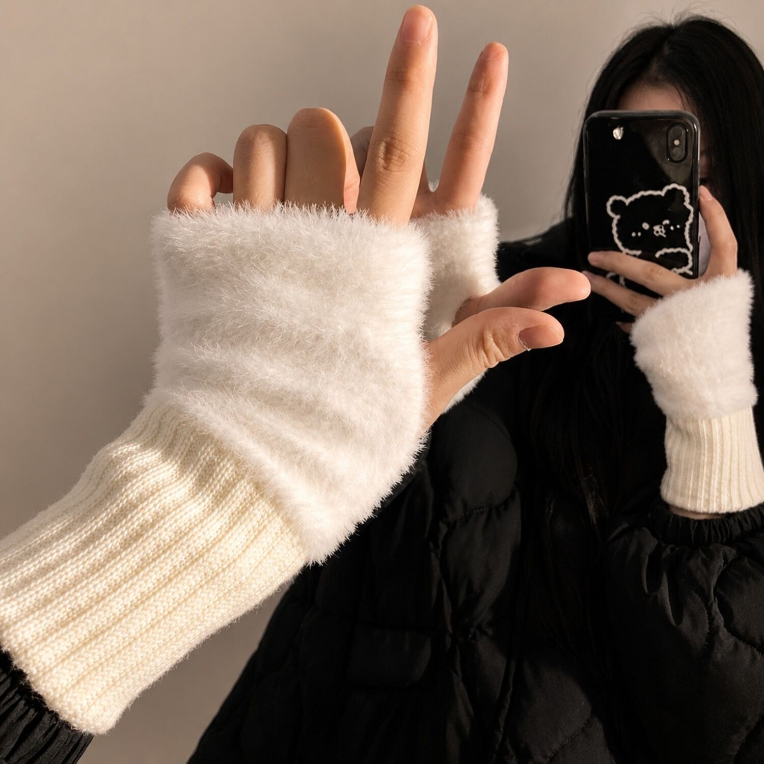 Guantes Suaves De Invierno Sin Dedos Medio Dedo Esponjoso image number 22.0