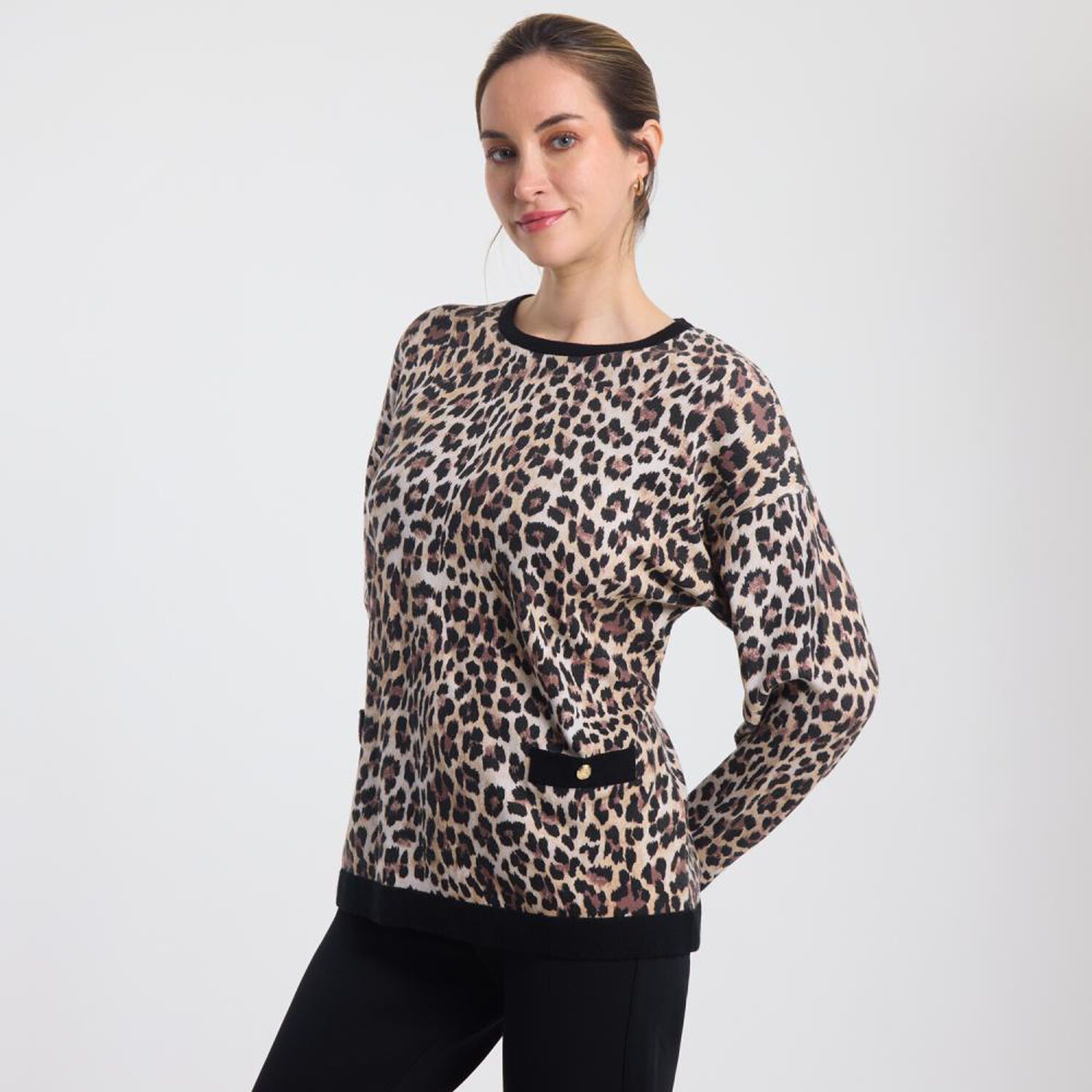 Sweater Animal Print Manga Larga Cuello Redondo Mujer Lesage image number 2.0
