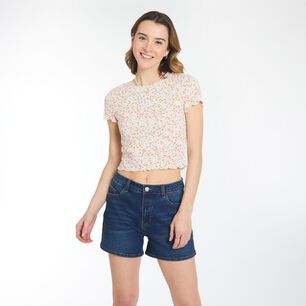 Polera Crop Estampada Manga Corta Cuello Redondo Mujer Freedom