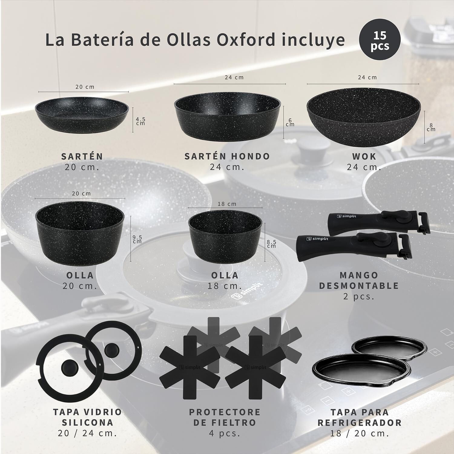 Bater&iacute;a De Cocina Antiadherente Oxford Granito 15pcs Simplit image number 7.0