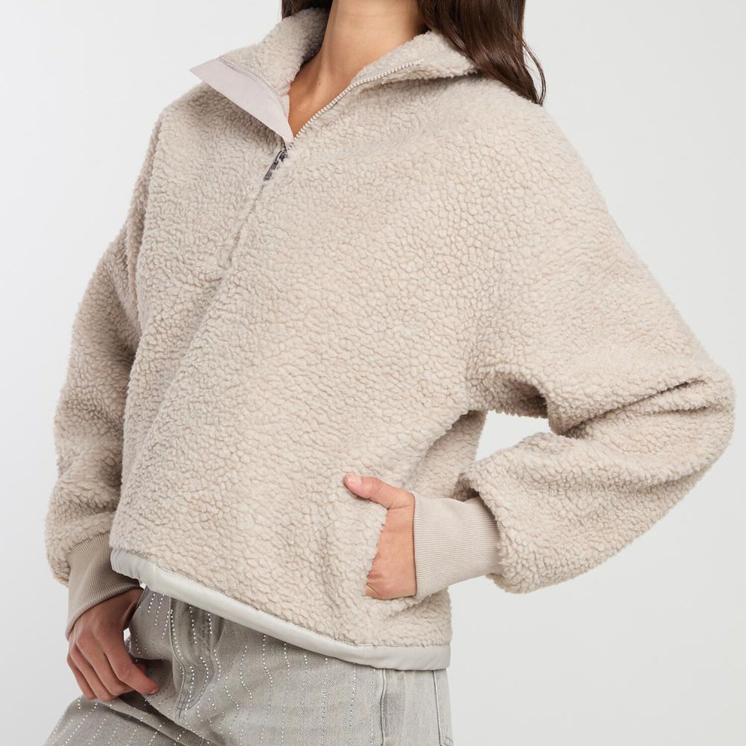 Chaqueta Micropolar Aplicaci&oacute;n Ecocuero Cuello Alto Mujer Rolly Go image number 4.0