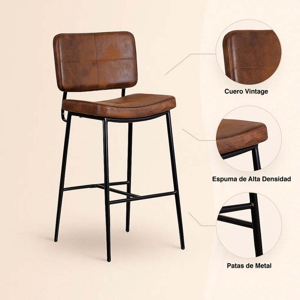 Taburete Alto Bronx Café Vintage Con Patas Metálicas Negras image number 4.0
