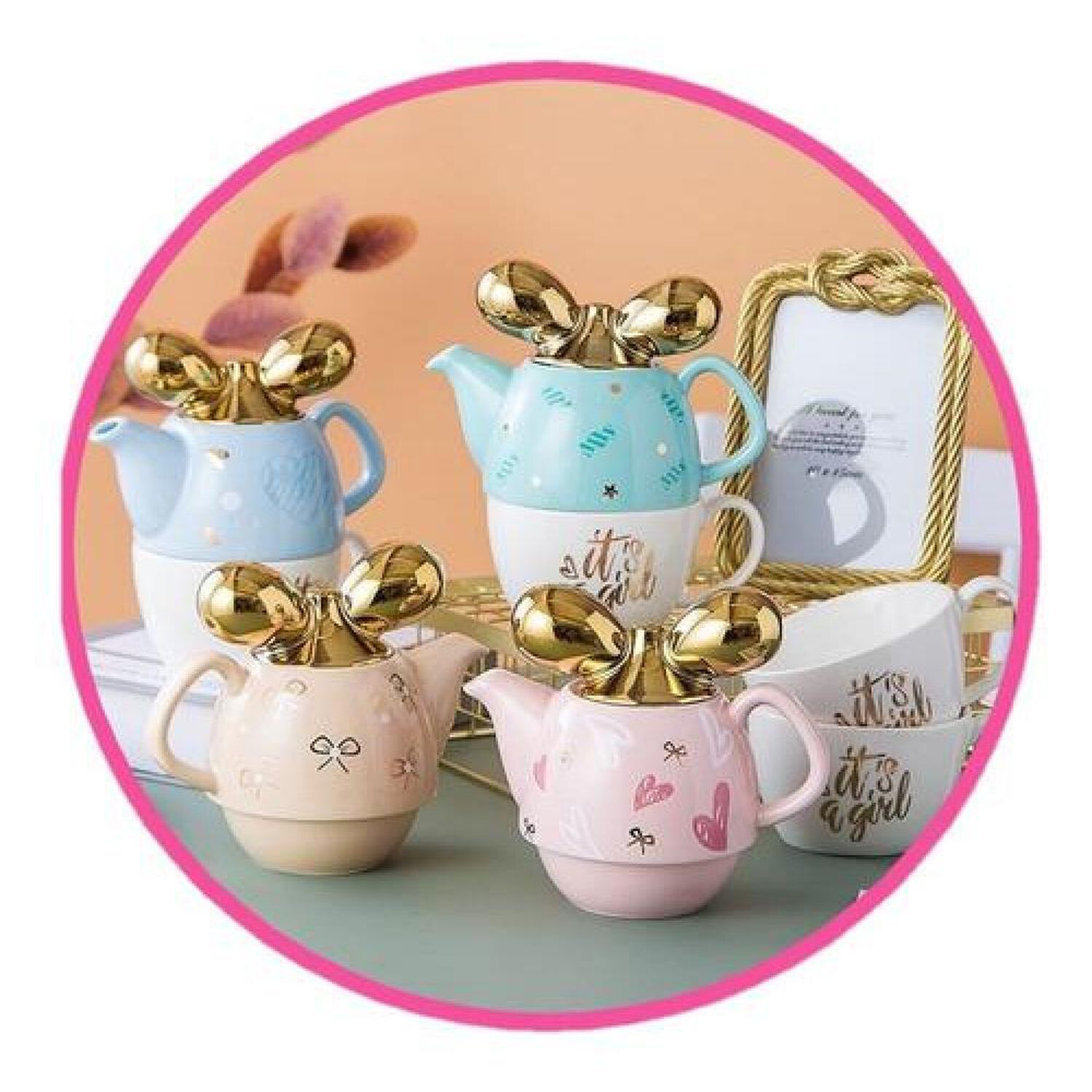 Juego De T&eacute; Tetera Cer&aacute;mica Individual Luxury Its A Girl image number 0.0