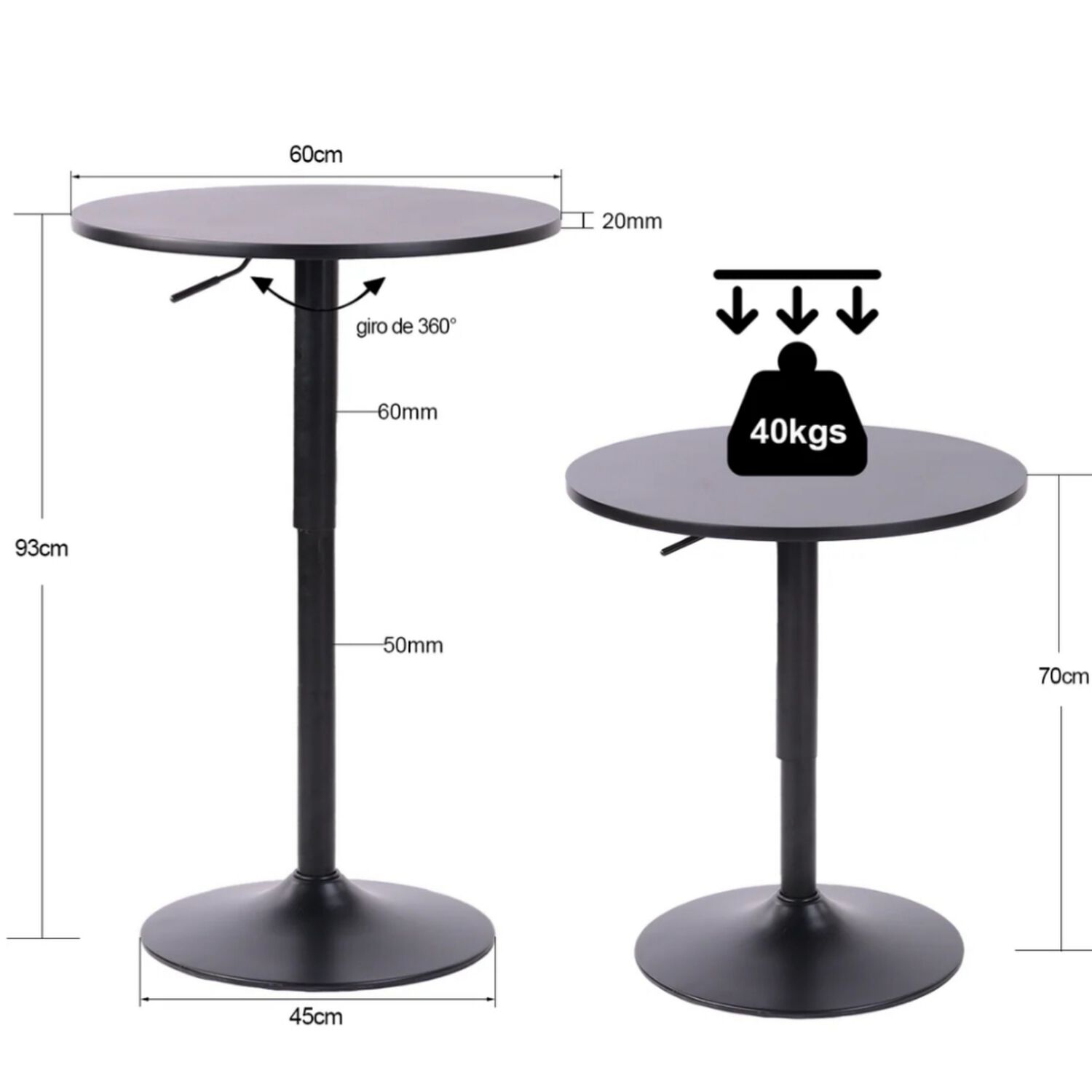 Mesa De Bar Regulable 60 Cm Color Negro/negro image number 3.0
