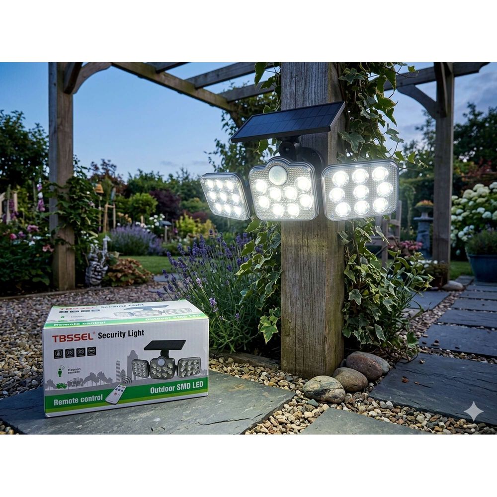 Luz Solar Foco Triple Cabezal Con Sensor De Movimientos image number 2.0