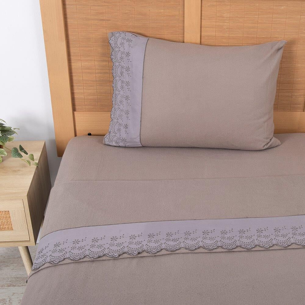 Sabana Polar Lisa Broderie 1.5 Plazas Taupe image number 0.0