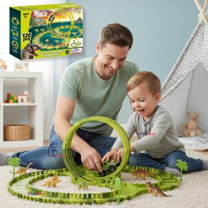 Pista Carreras De Auto Juguete Flexible Dinosaurio 120 Piezas Ni&ntilde;os