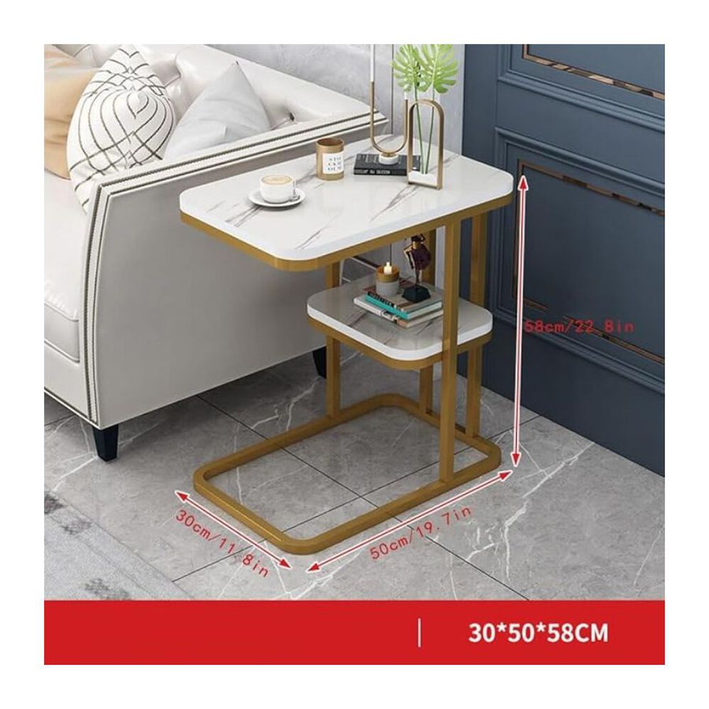 Mesa Auxiliar Mesa De T&eacute; Dos Niveles Para Sala Sofa Y Cama Blanco image number 2.0