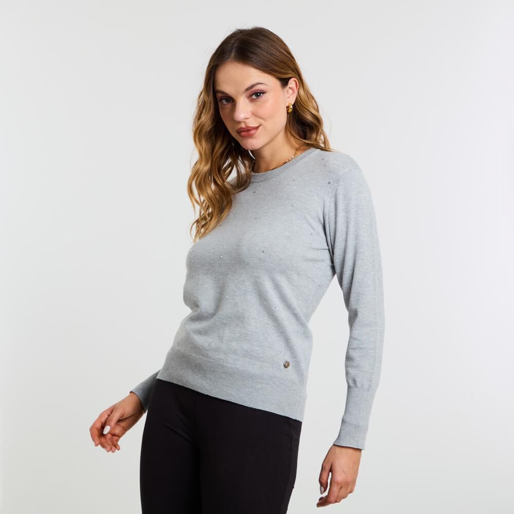 Sweater Aplicación Brillos Manga Larga Cuello Redondo Mujer Kimera image number 2.0