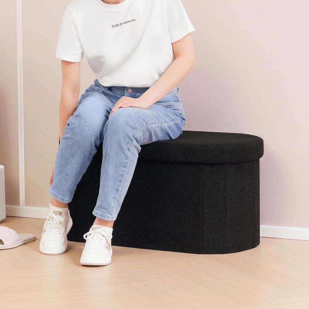 Ba&uacute;l Plegable Ovalado Boucl&eacute; Negro image number 4.0