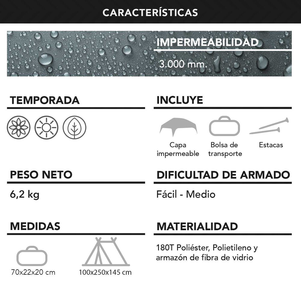 Carpa 6 Personas Camping Outdoor Gris image number 6.0