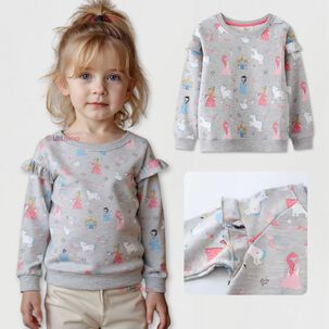Poler&oacute;n Ni&ntilde;a Manga Larga 100% Algod&oacute;n Gris Princesas