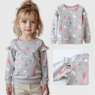 Poler&oacute;n Ni&ntilde;a Manga Larga 100% Algod&oacute;n Gris Princesas