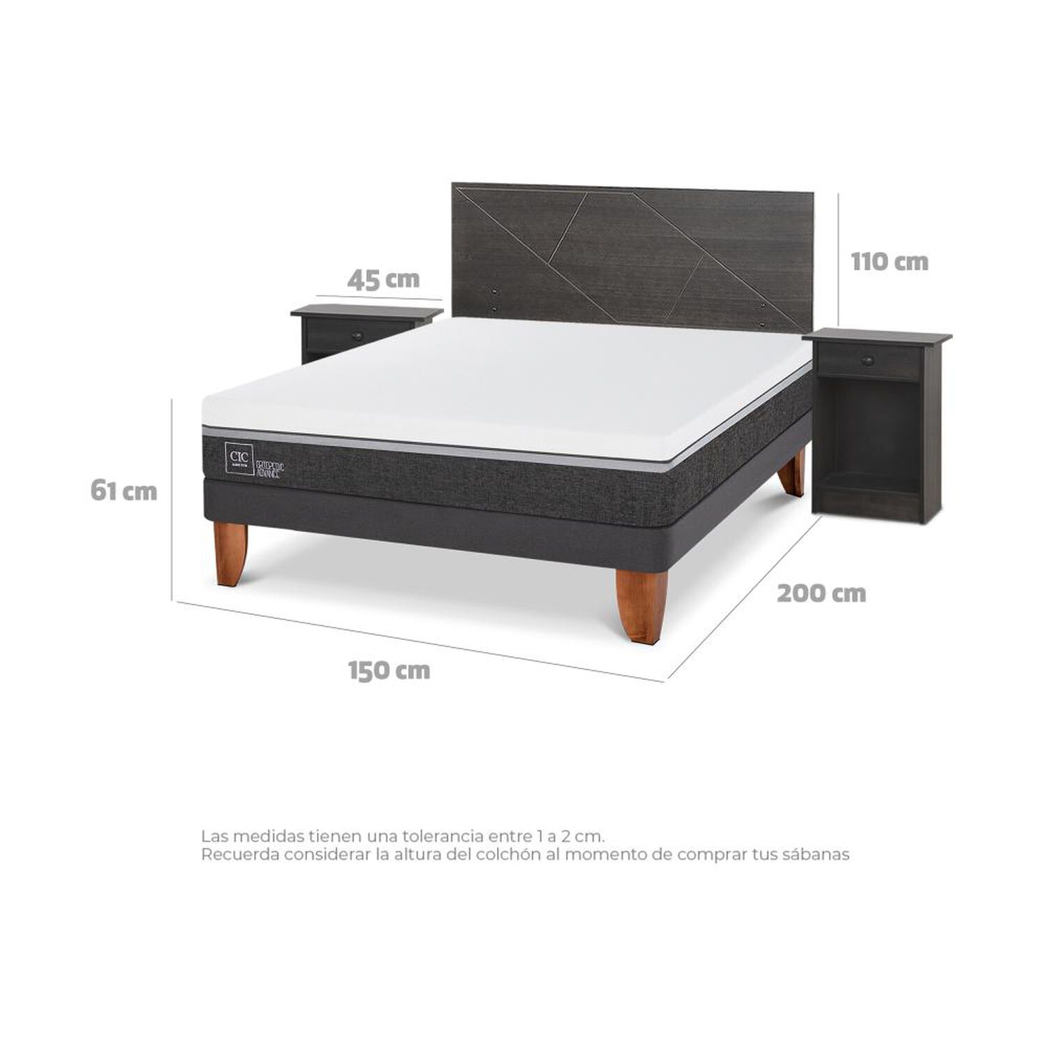 Cama Europea Cic Ortopedic Advance / 2 Plazas / Base Normal + Set De Maderas image number 3.0