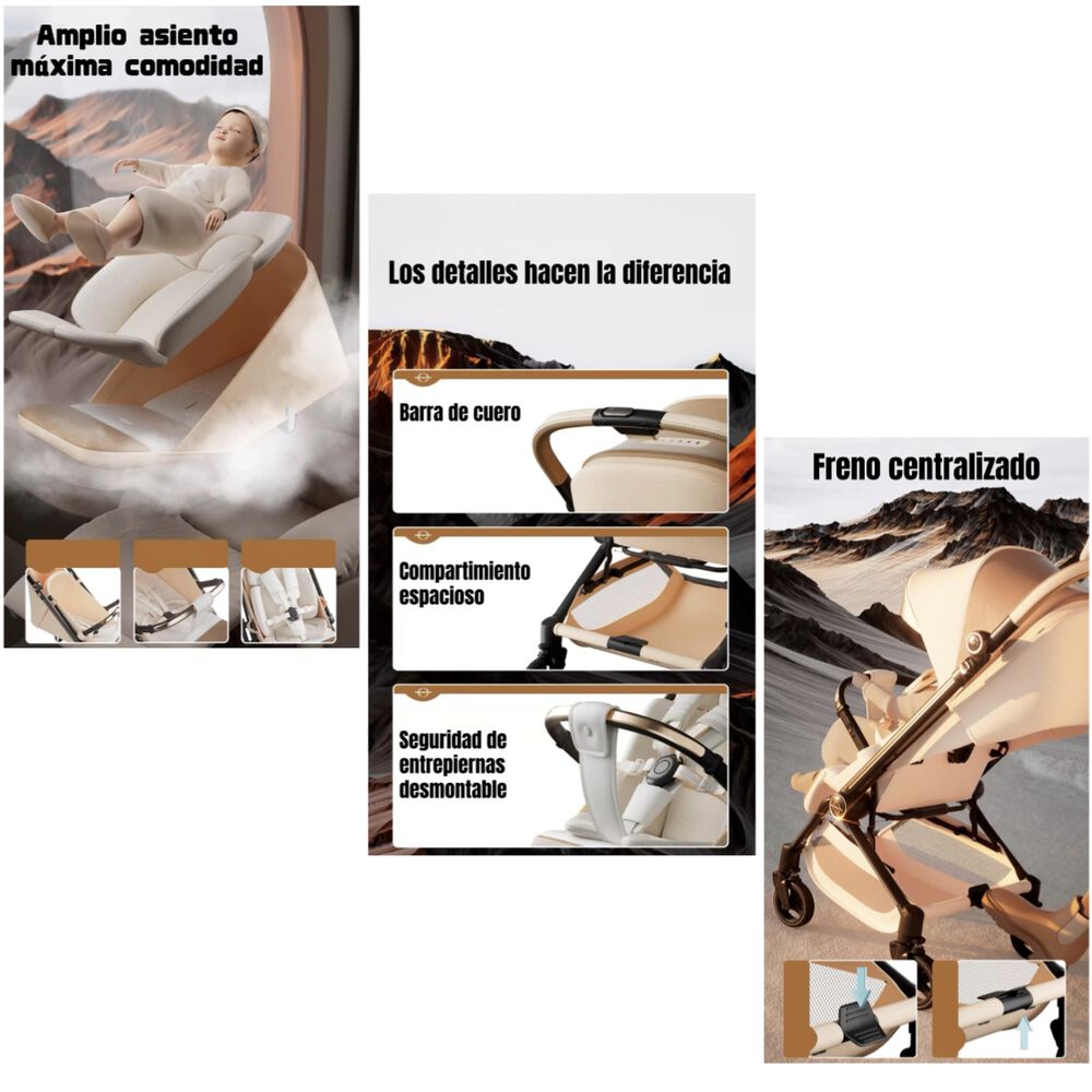 Coche De Paseo Reversible Nueva Tecnología Elittle E7 Dorado image number 2.0