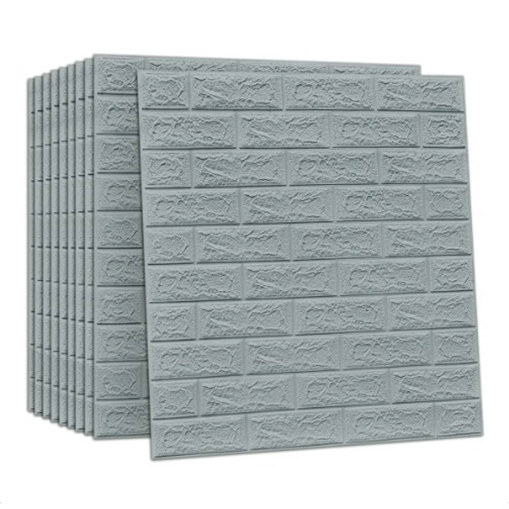 Pack 10 Lamina Papel Mural Autoadhesivo 3d Ladrillo Gris image number 0.0