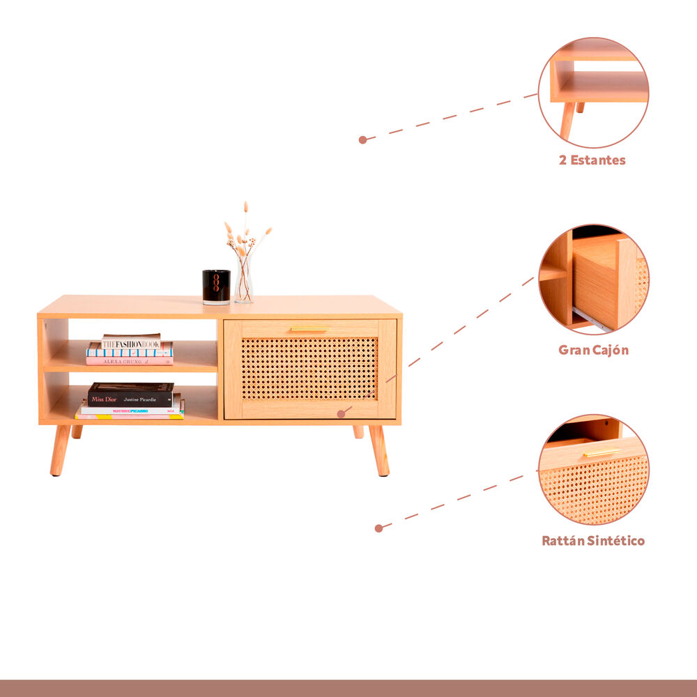 Mesa De Centro Con Rattan Y Madera Mdf image number 2.0