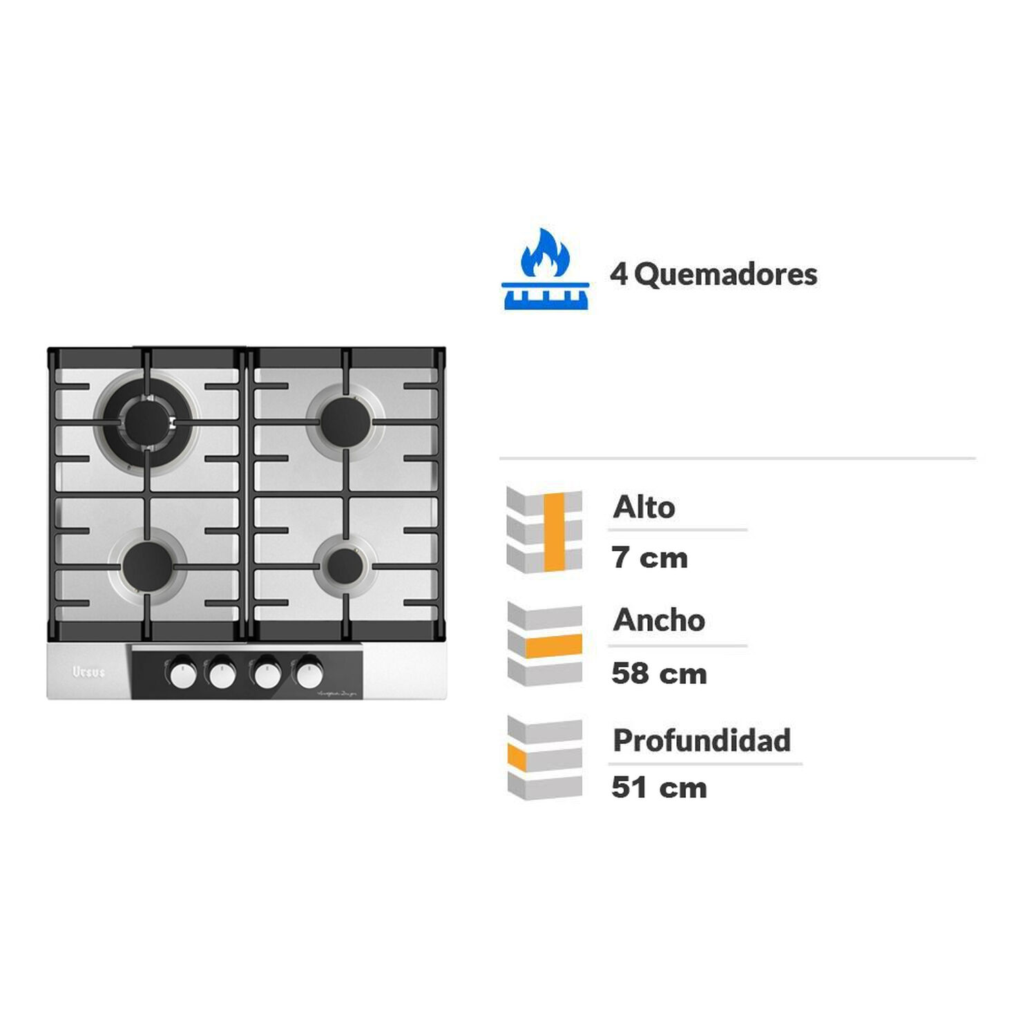 Encimera A Gas Ursus Trotter Avantgarde GS-60T GL / 4 Quemadores image number 1.0