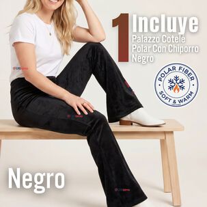 Pantal&oacute;n Cotel&eacute; Palazzo Polar Con Chiporro Elasticado T&eacute;rmico Negro