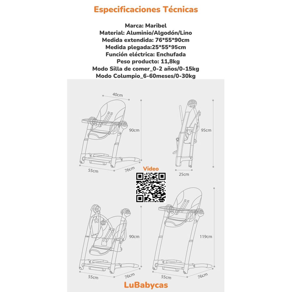 Silla De Comer Y Columpio Mecedor Lujoso Lubabycas Rosada image number 5.0
