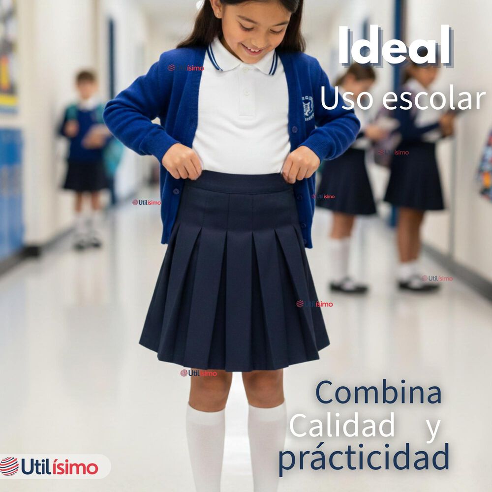 Falda Escolar Color Azul Uniforme Para Ni&ntilde;as image number 3.0