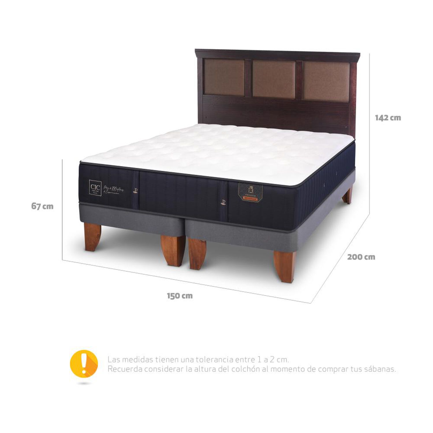 Cama Europea Cic Premium / 2 Plazas / Base Dividida + Respaldo image number 4.0