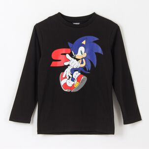 Polera Manga Larga Ni&ntilde;o Personaje Negro Sonic