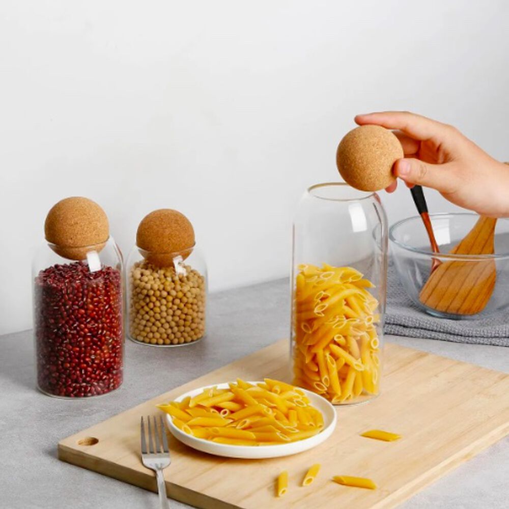 Pack 3 Botellas Frasco Vidrio Corcho Transparente Con Bola image number 4.0