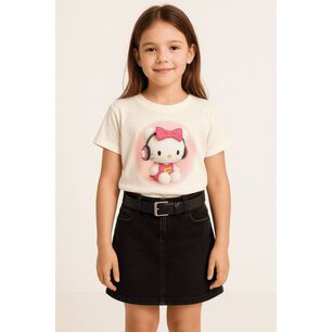 Falda Short Ni&ntilde;a Algod&oacute;n Con Cintur&oacute;n Negro Kibou