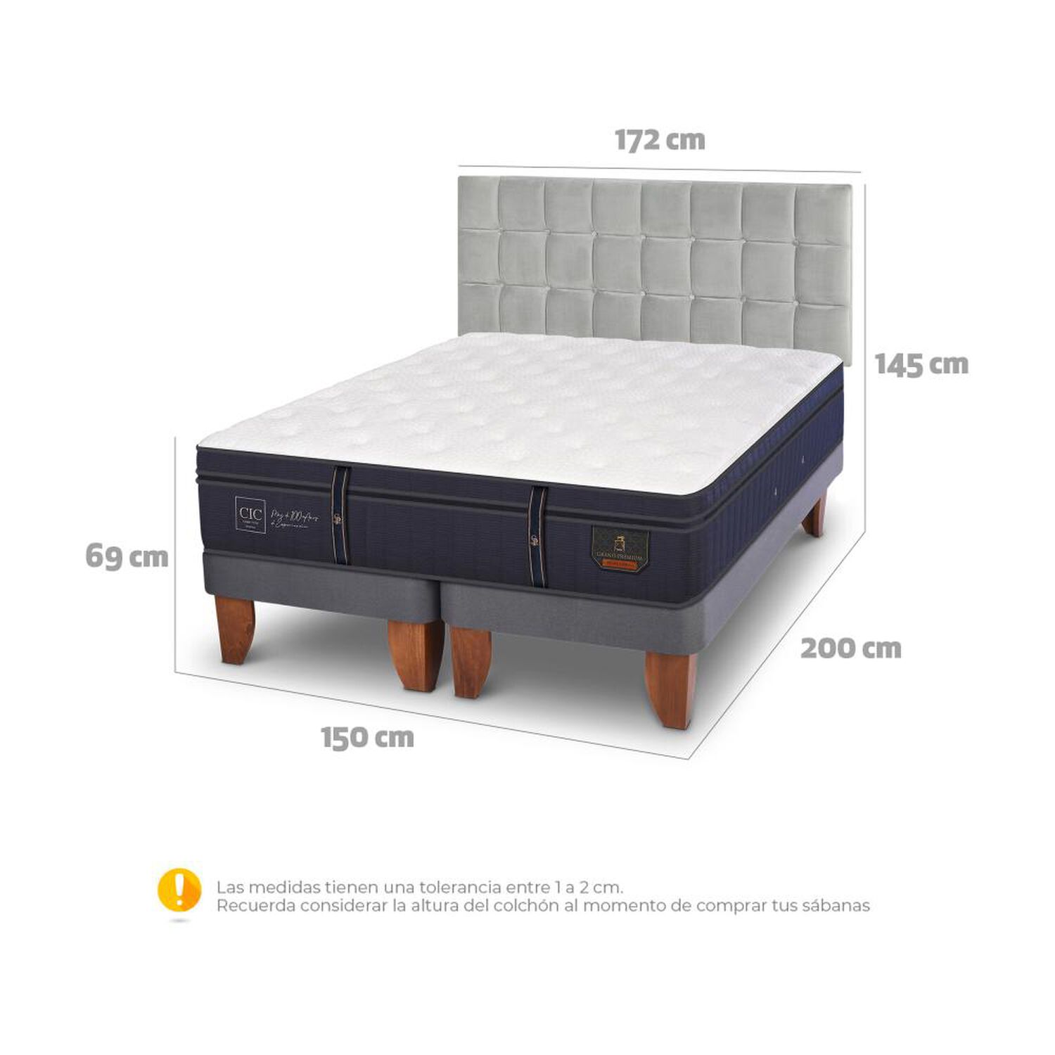 Cama Europea Cic Grand Premium / 2 Plazas / Base Dividida + Respaldo image number 4.0