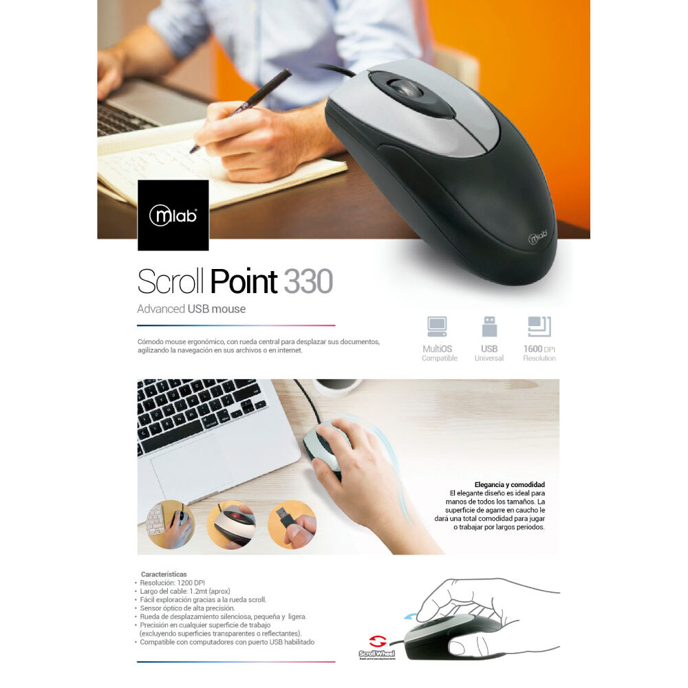 Mouse Para Oficina Scroll Point 330 Alámbrico Usb Mlab image number 2.0