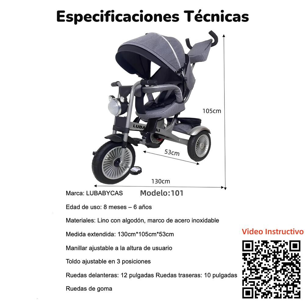 Triciclo Multifuncional 360 Con Foco Lubabycas Rosado image number 1.0