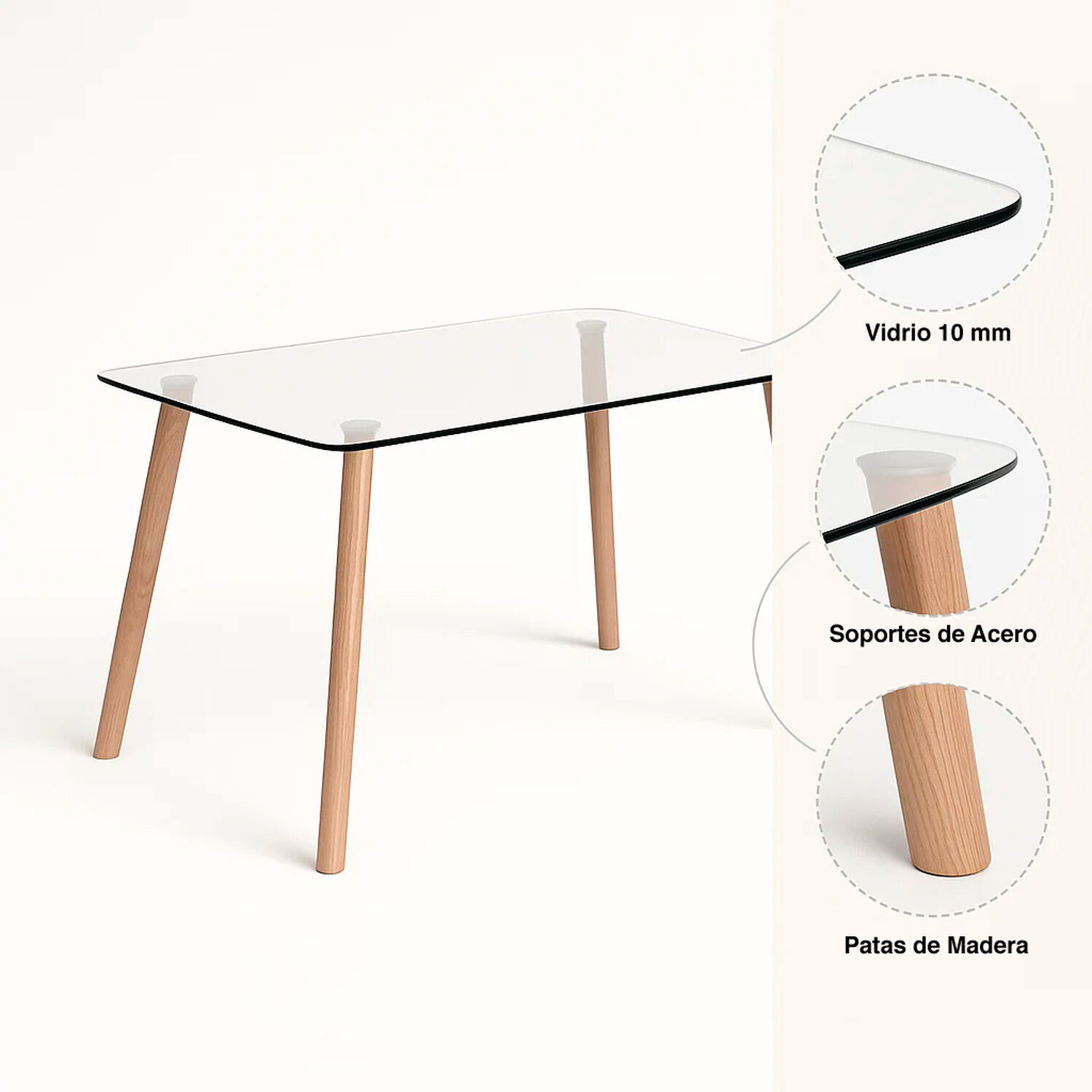 Mesa De Comedor Vidrio Rectangular N&oacute;rdica 140x90 Cm image number 9.0