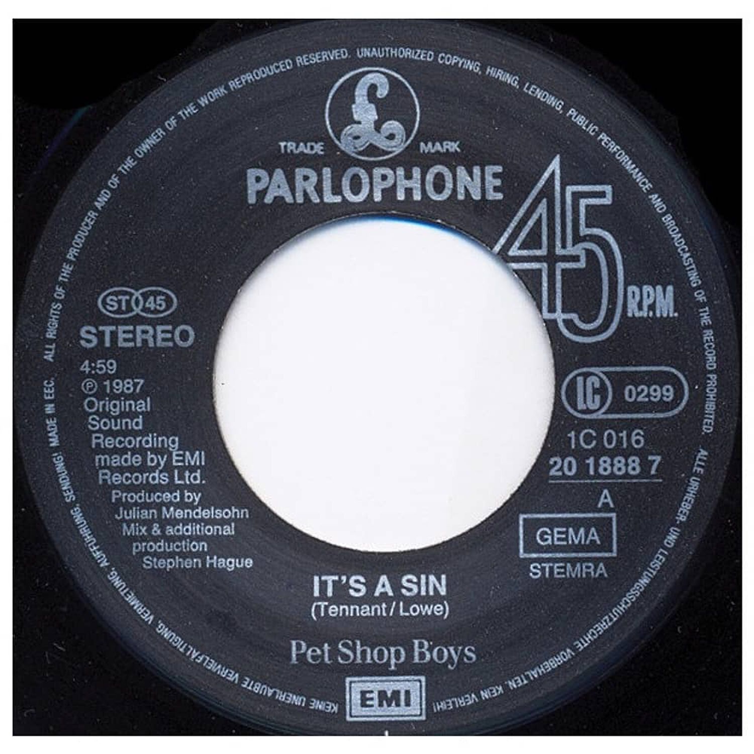 Pet Shop Boys - It's A Sin | 7" Single Usado image number 2.0