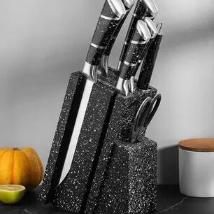 Set Cuchillos De Cocina 8 Piezas Marmoleado Negro