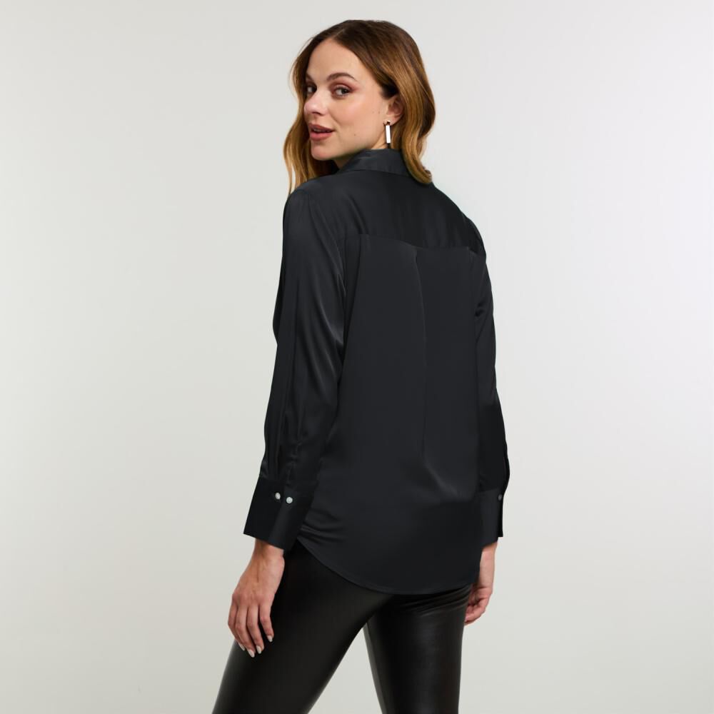 Blusa Lisa Satín Manga Larga Cuello Camisero Mujer Kimera image number 2.0