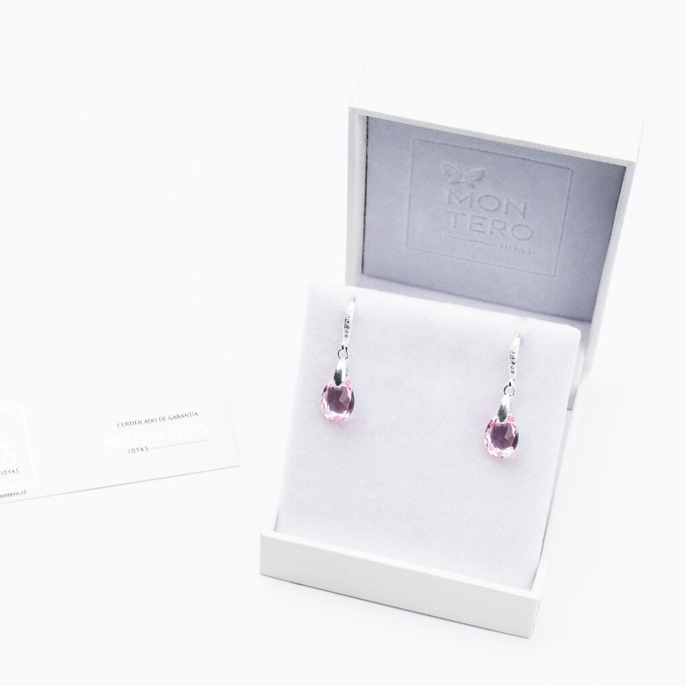 Aros Gota De Luz Plata Italina 925 Y Cristales Genuinos Light Rose image number 2.0