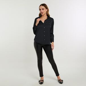 Blusa Lisa Satín Manga Larga Cuello Camisero Mujer Kimera