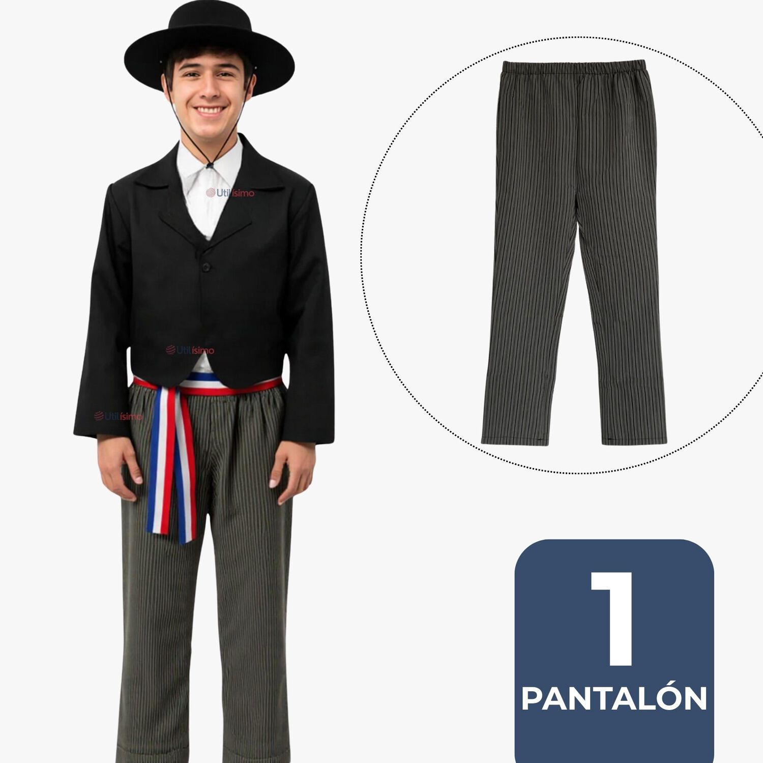 Pantal&oacute;n Huaso Juvenil Gris Con Rayas Fiestas Patrias image number 0.0