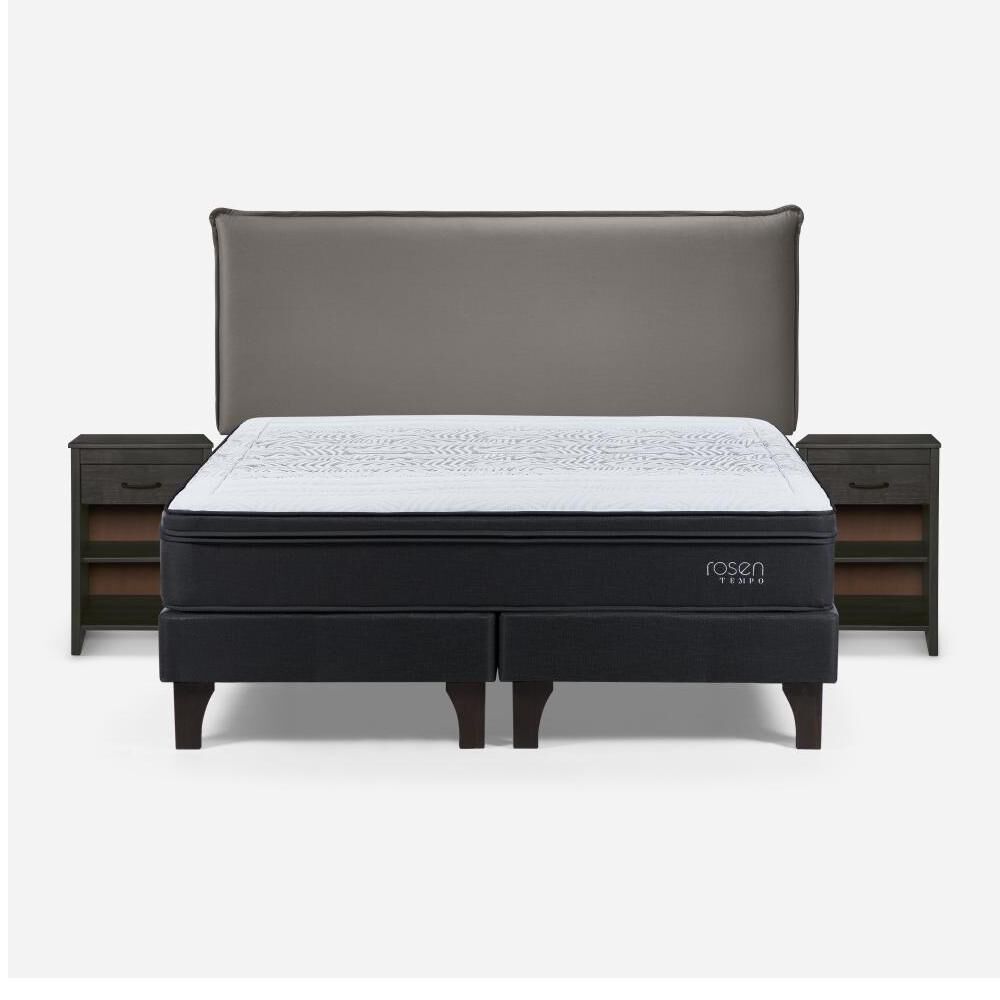 Cama Europea Rosen Tempo / 2 Plazas / Base Dividida + Set De Maderas Maurice Gris image number 0.0