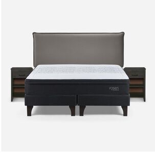 Cama Europea Rosen Tempo / 2 Plazas / Base Dividida + Set De Maderas Maurice Gris
