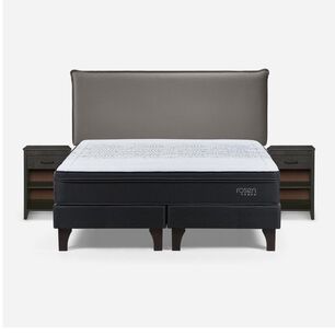 Cama Europea Rosen Tempo / 2 Plazas / Base Dividida + Set De Maderas Maurice Gris