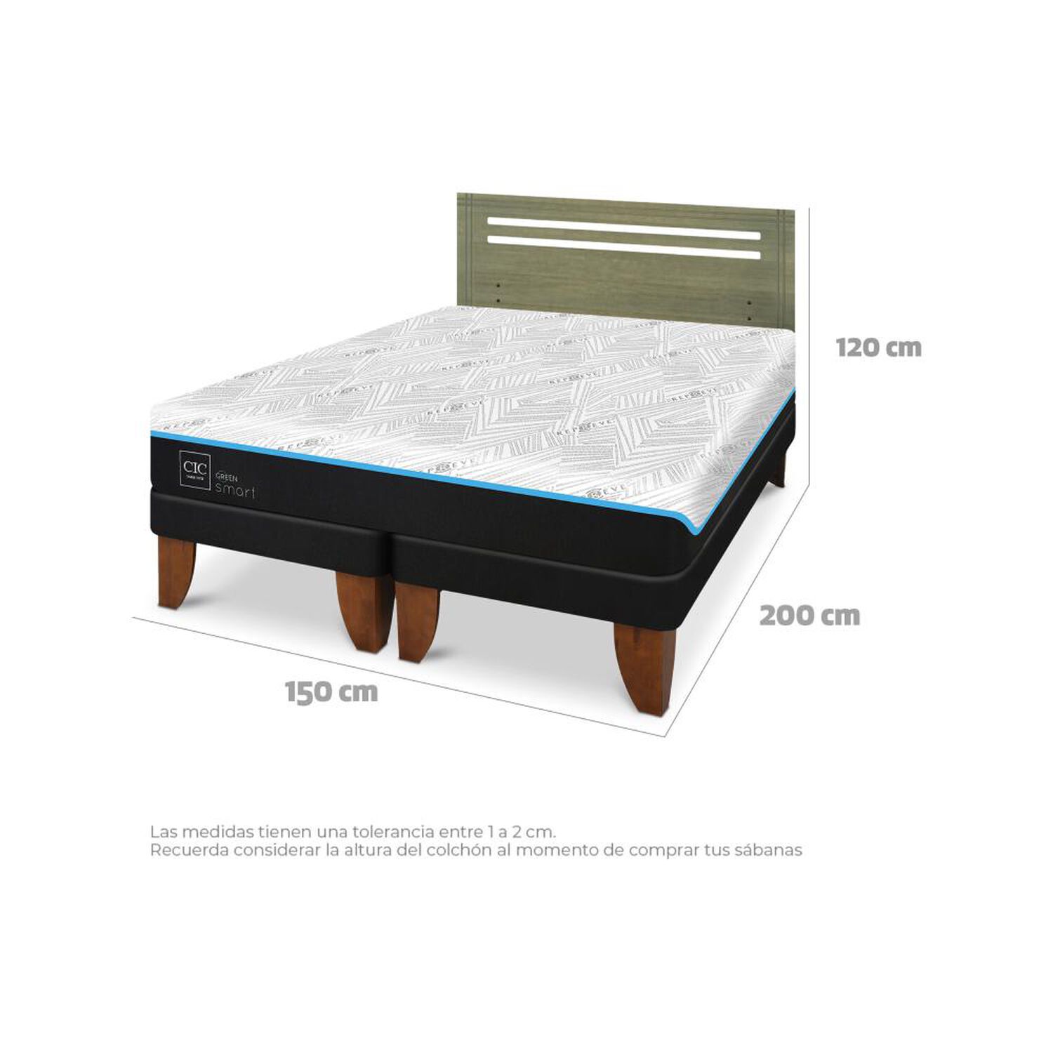 Cama Europea Cic Green Infinity / 2 Plazas / Base Dividida + Respaldo image number 8.0