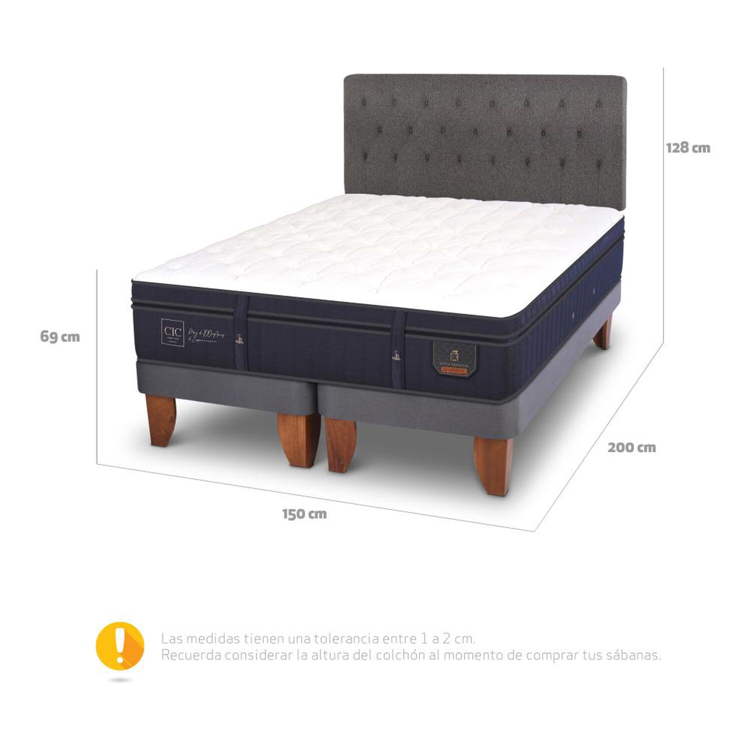 Cama Europea Cic Super Premium / 2 Plazas / Base Dividida + Respaldo image number 4.0