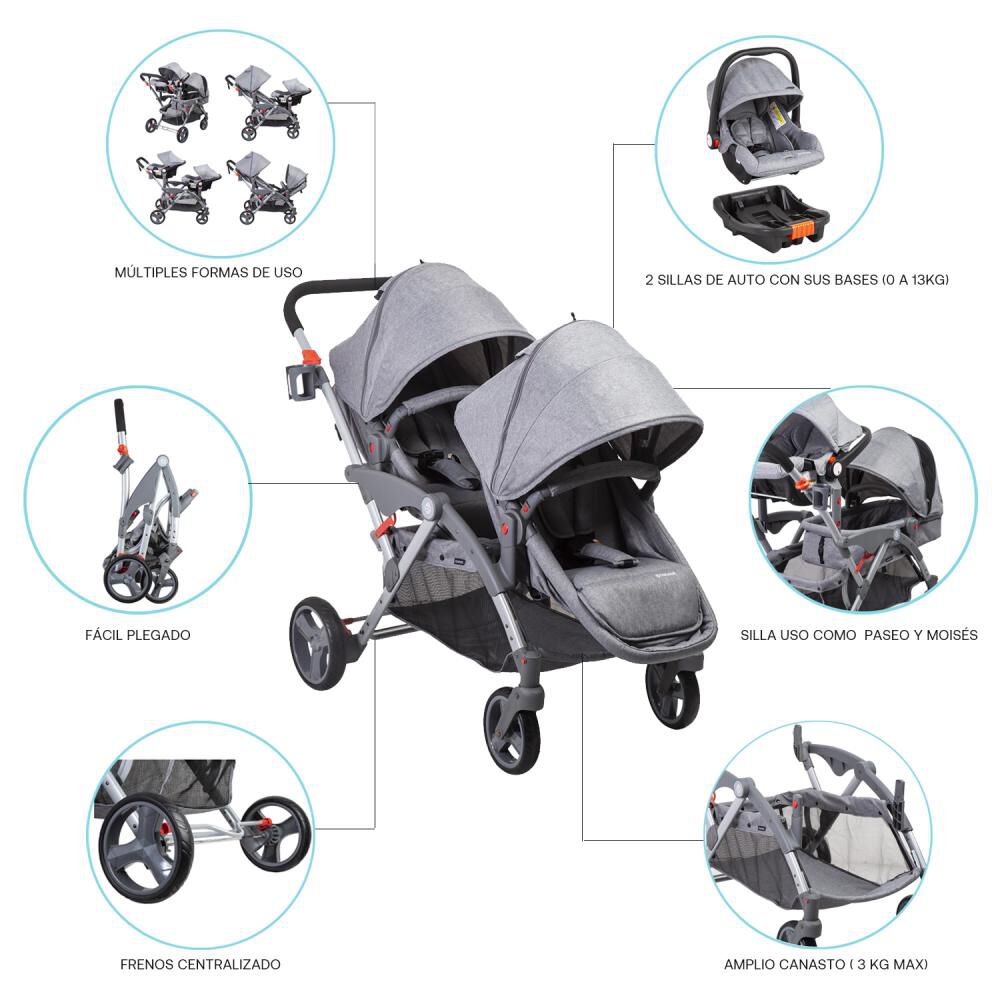 Coche Duo Bebesit Lx Gris image number 6.0