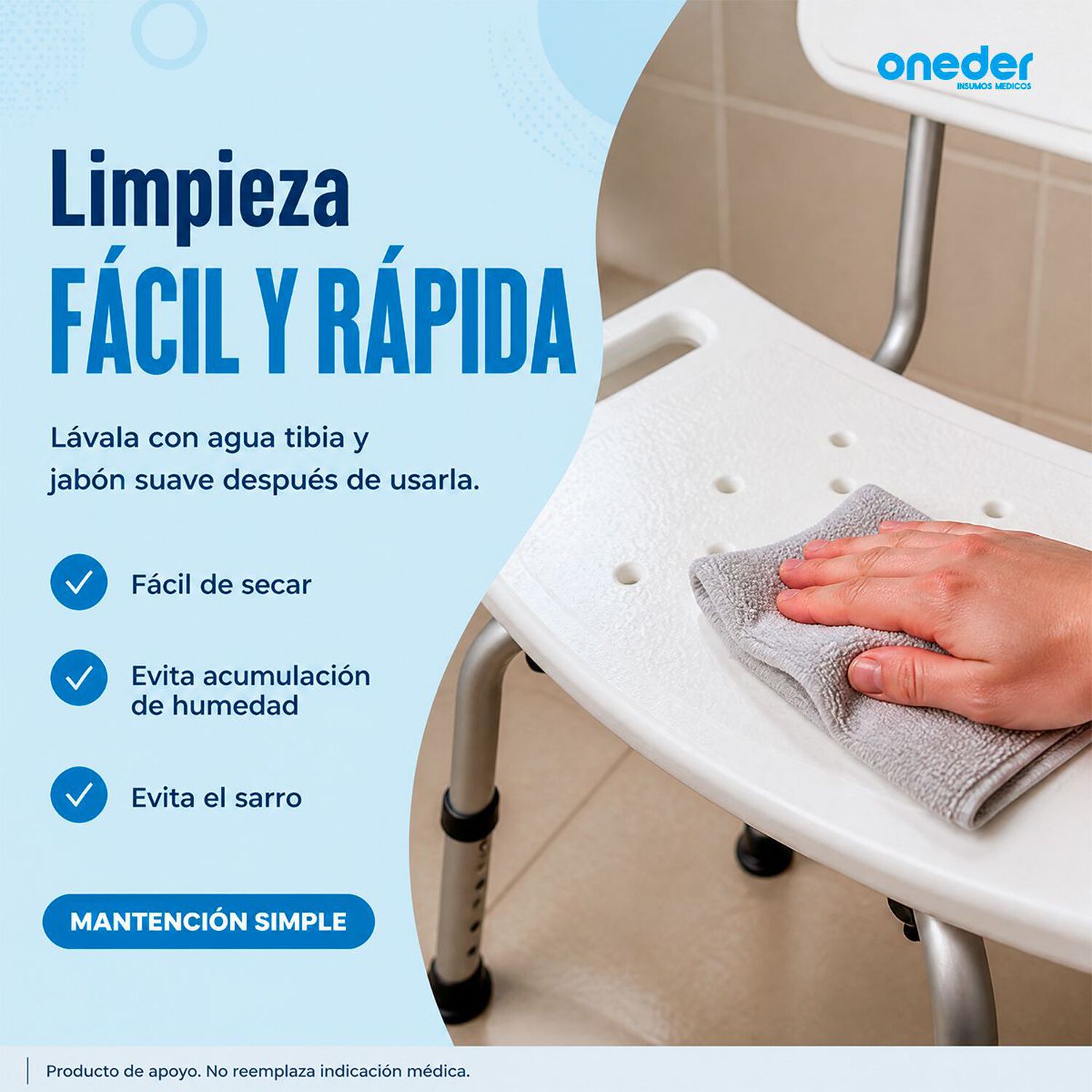 Silla De Ducha Para Ba&ntilde;o Portatil Aluminio Altura Ajustable 301da image number 2.0
