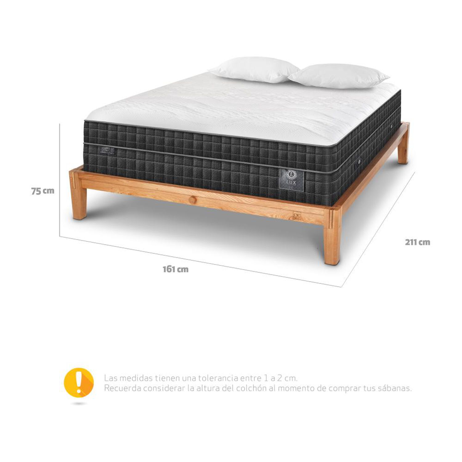Cama Europea Cic Lux / 2 Plazas / Base Normal + Almohadas image number 4.0